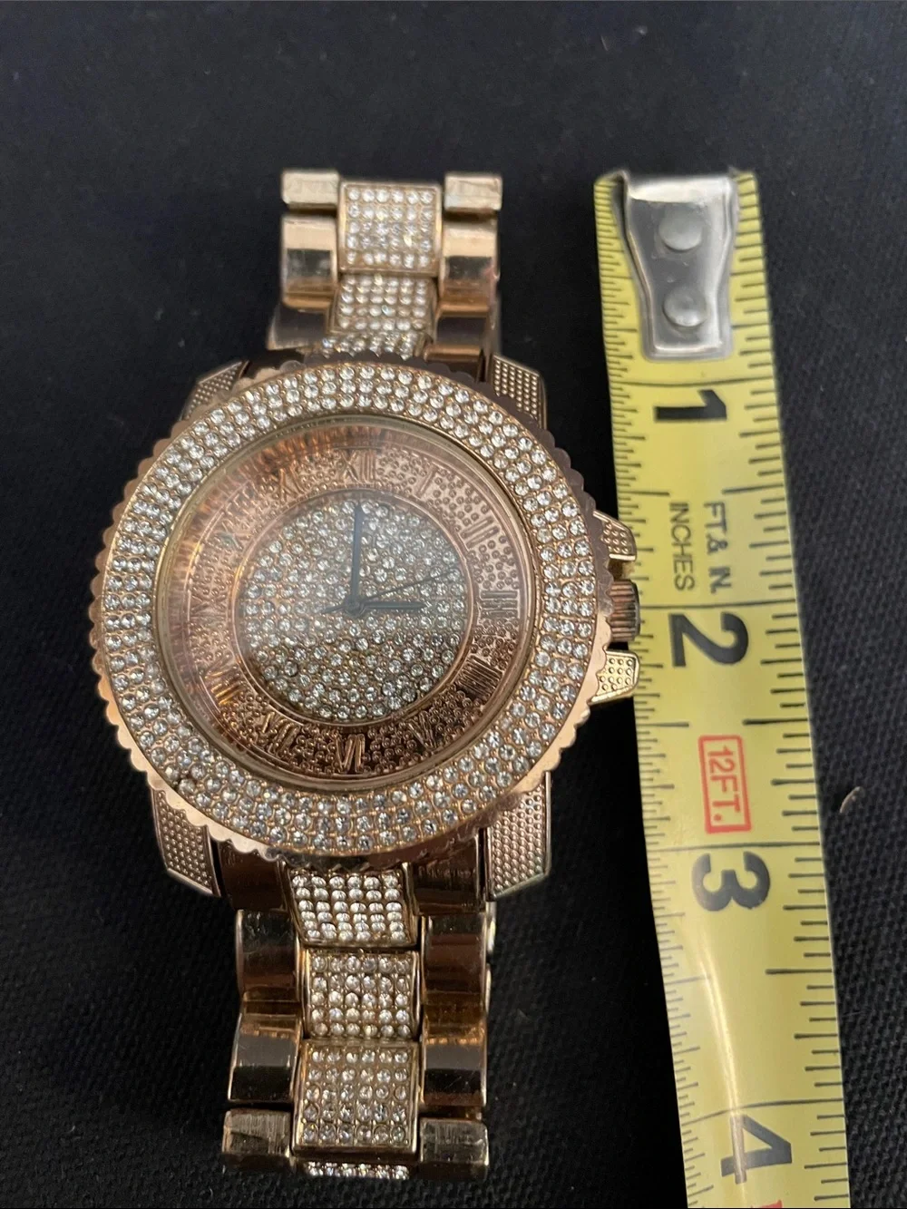 Men's Gold Tone Crystal Accent Bracelet Watch New Battery